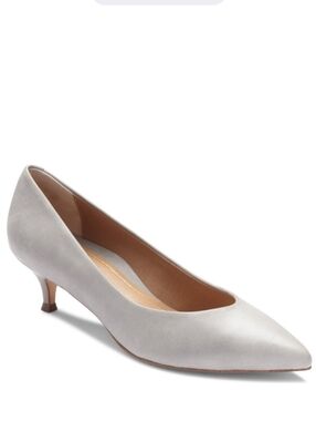 Vionic Josie Women's Pointed Toe Kitten Heel Leather Pumps Grey Size 8.5
